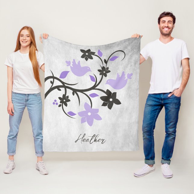 Lila Lovebird Fleece Blanket (På plats)
