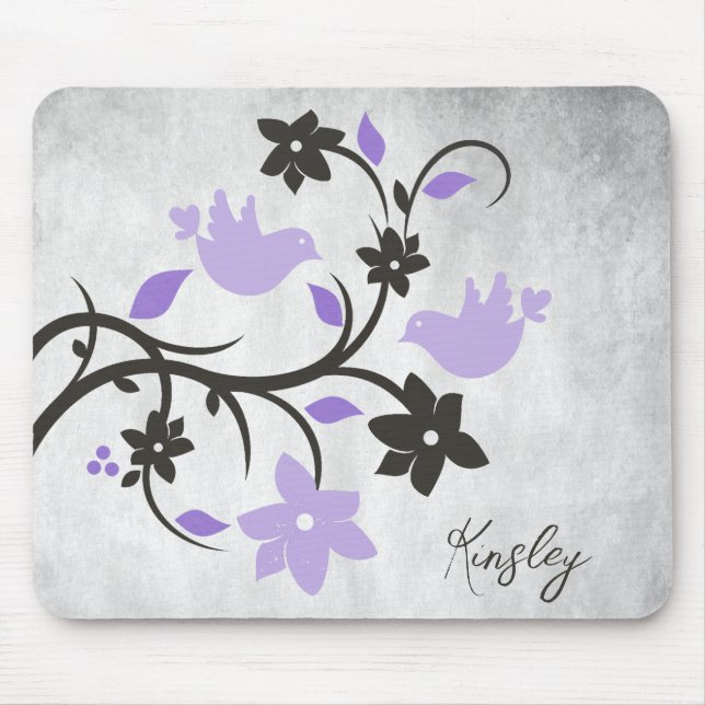 Lila Lovebird Personlig Mouse Pad Musmatta (Framsidan)
