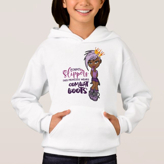 "Lila Lovin Tomboy Princess" Flickans vita Hoodie T Shirt (Framsida)