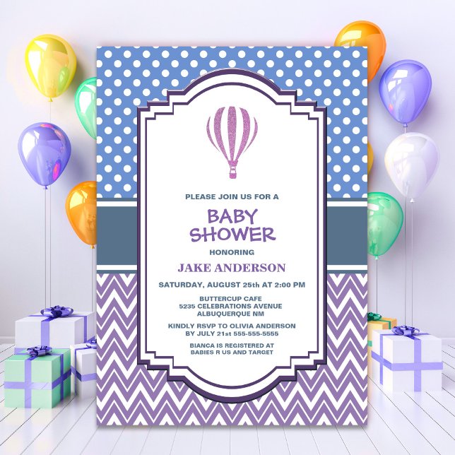 Lila Luftballong Baby Shower Inbjudningar (Skapare uppladdad)