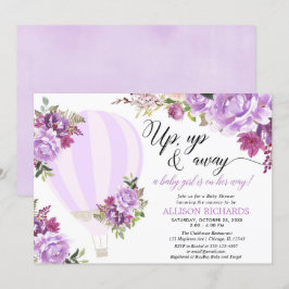 Lila luftballong blommigt Flickdusch Inbjudningar