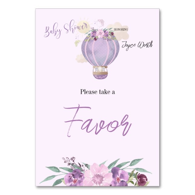 Lila luftballong elefant bord-tecken bordsnummer (Framsidan)