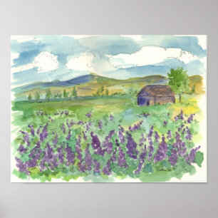 Lila Lupine Fält i Flowers Watercolor Meadow Poster