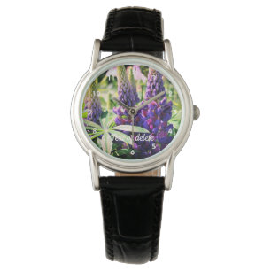 Lila Lupine Flower Trio-Personlig Armbandsur