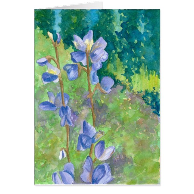 Lila Lupines Watercolor Wildblommor Blank OBS Kort (Framsidan)