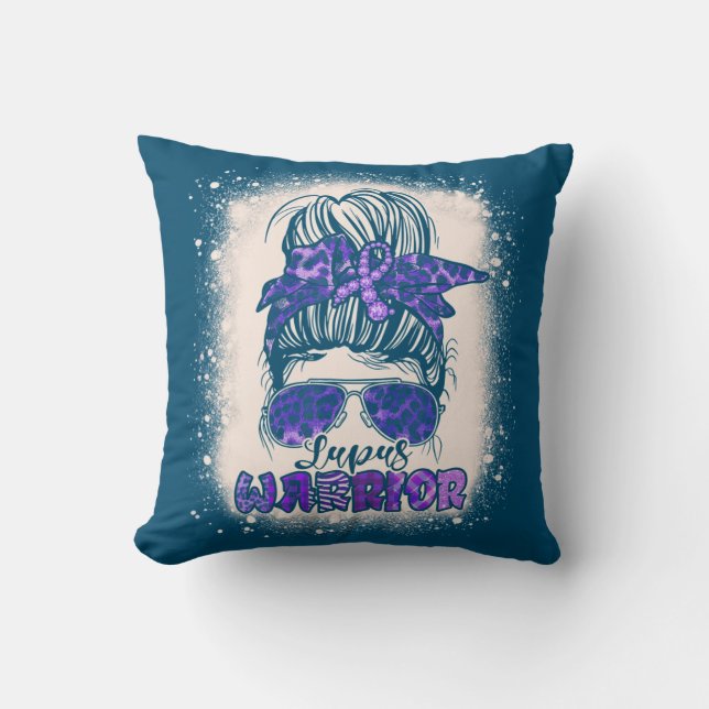 Lila Lupus Awareness Leopard Messy Bun Lupus Kudde (Framsida)