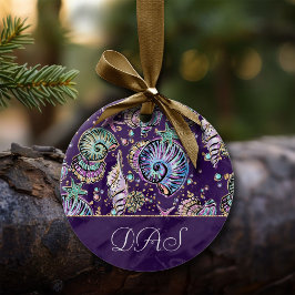 Lila Luxe under vatten | Mörk Pastel Guld Sea Life Julgransprydnad Keramik