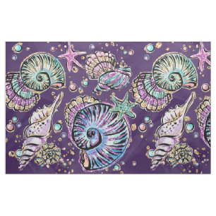 Lila Luxe under vatten Mörk Pastel Guld Sea Life Tyg