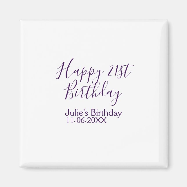 Lila lycklig 21:a födelsedag namn date Keychain Magnet (Framsidan)