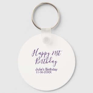 Lila lycklig 21:a födelsedag namn date Keychain Nyckelring