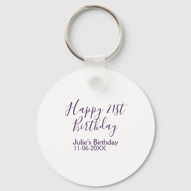 Lila lycklig 21:a födelsedag namn date Keychain Nyckelring (Framsida)