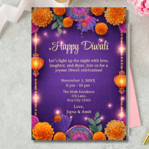 Lila Lycklig Diwali Helgdag Lampa Light Inbjudningar