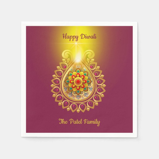 Lila Lycklig Diwali Pappersservett (Framsidan)