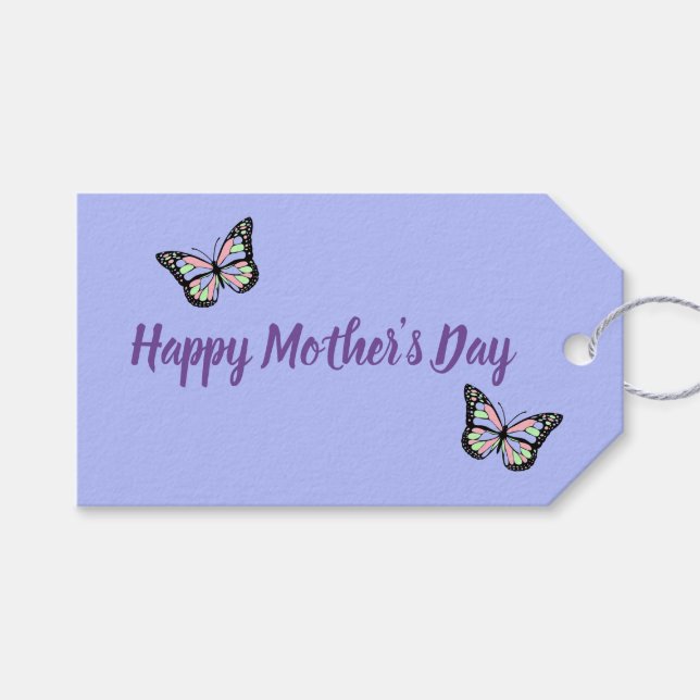 Lila Lycklig Mors dag med fjärilar Presentetikett (Framsidan (Horisontell))