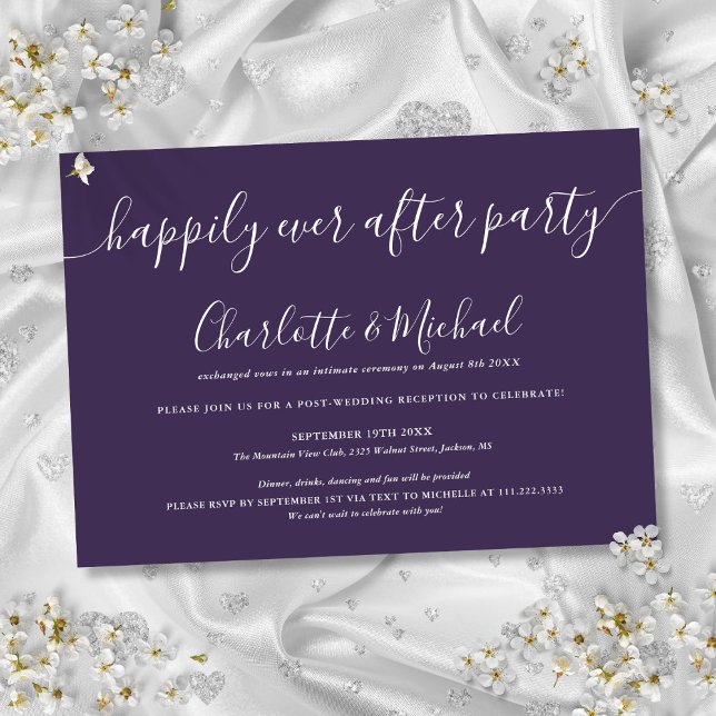 Lila lyckliga för evigt efter bröllopsfest inbjudningar (Purple Happily Ever After Party Wedding Invitation)