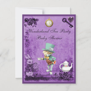 Lila Mad Hatter Wonderland Tea Party Baby Shower Inbjudningar
