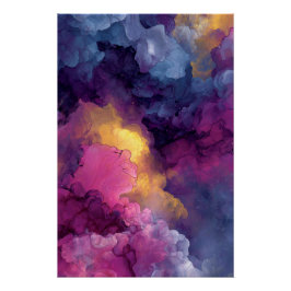 Lila Magenta Guld Alkoholbläck Nebulosa Flöde Perfect Poster