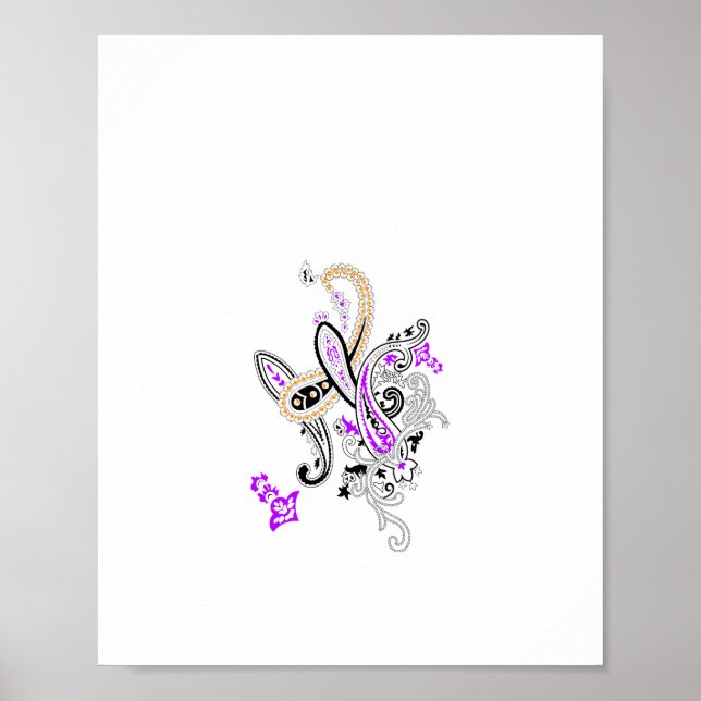 Lila-Magenta, rödaktig Orange, Tealish Blue Girly Poster (Framsidan)