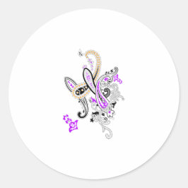 Lila-Magenta, rödaktig Orange, Tealish Blue Girly Runt Klistermärke