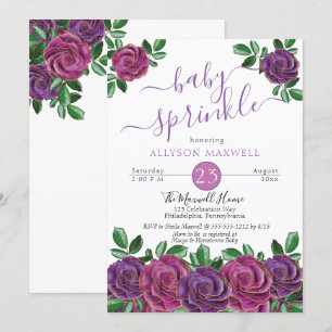 Lila Magenta Watercolor Blommigt Baby Sprinkle Inbjudningar
