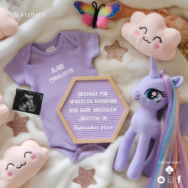 Lila Magic Unicorn Gravid Notice Inbjudningar (Skapare uppladdad)