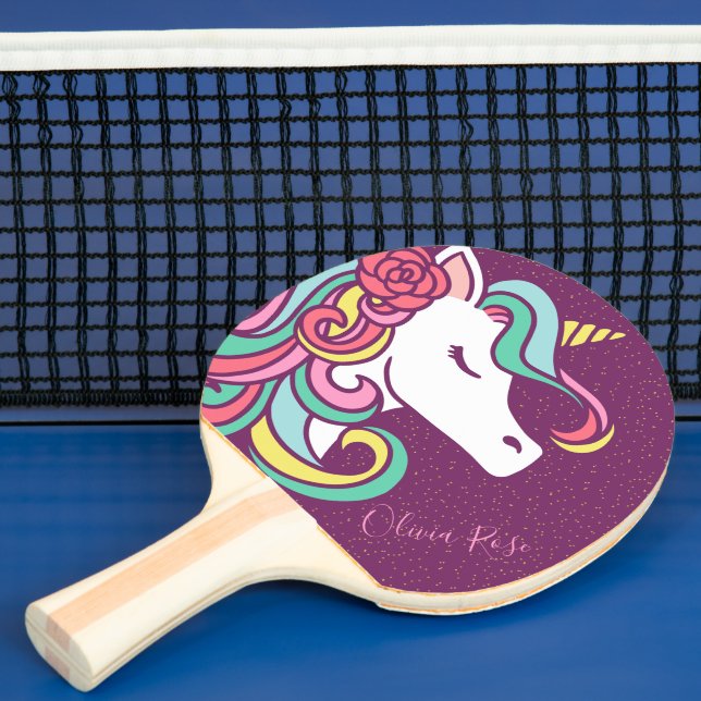 Lila Magic Unicorn Guld Glitter Personlig Pingisracket (Insitu)