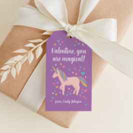 Lila Magic Unicorn Kids Classroom Valentine Presentetikett