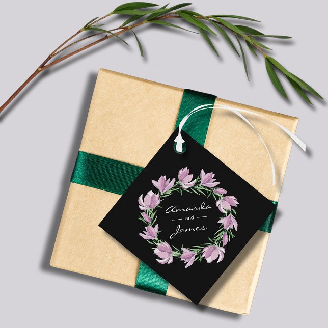 Lila Magnolia Blommigt Vattenfärg Gåvor Etiketter (Purple Magnolia Floral Watercolor Favor Tags)