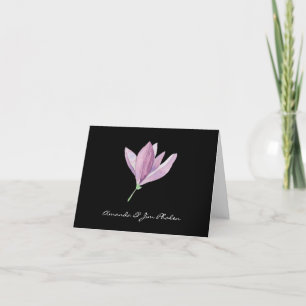 Lila Magnolia Blommigt Vattenfärg Tack Kort