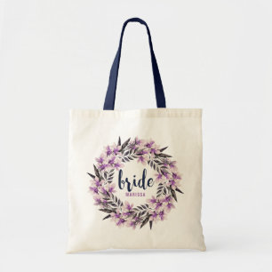 Lila Magnolia-krans med bridtypografi Tygkasse