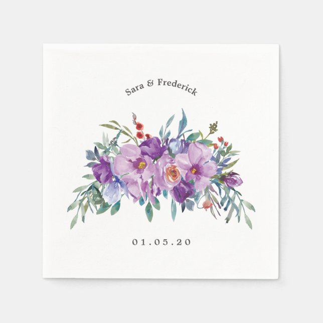 Lila Magnolias och Ro Bröllop Pappersservett (Framsidan)