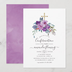 Lila Magnolias och Ro Watercolor Confirmation Inbjudningar