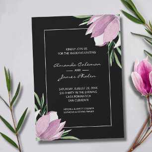 Lila Magnolias Watercolor Blommigt Bröllop Inbjudningar