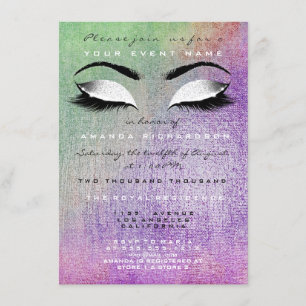 Lila Makeup White Mint Glitter 16:e Möhippan Inbjudningar