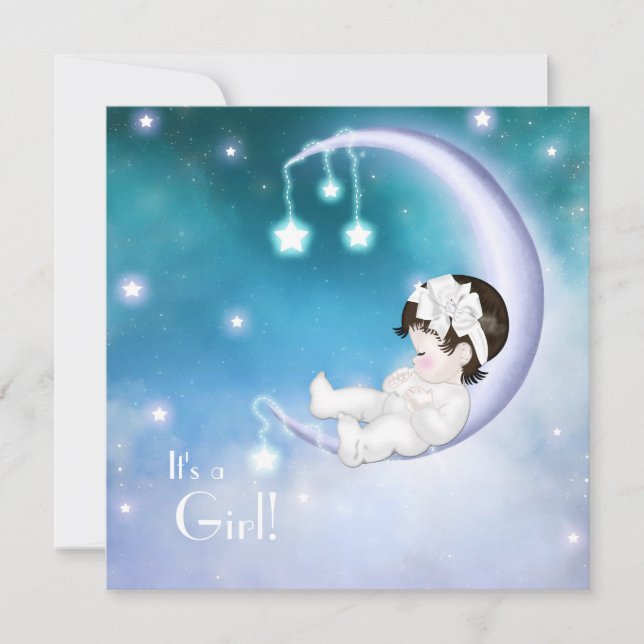 Lila mån flicka baby shower inbjudningar (Framsida)