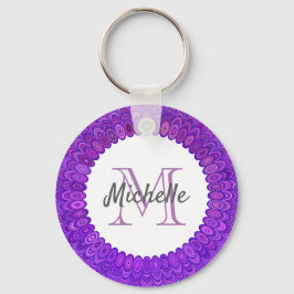 Lila Mandala Bird Feathers Monogram Nyckelring