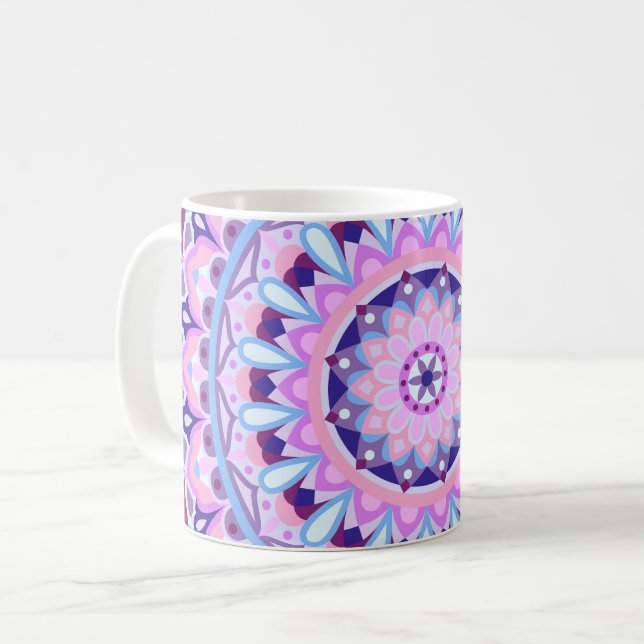 Lila Mandala Boho Geometriskt Mönster Mysigt Kaffemugg (Framsida vänster)