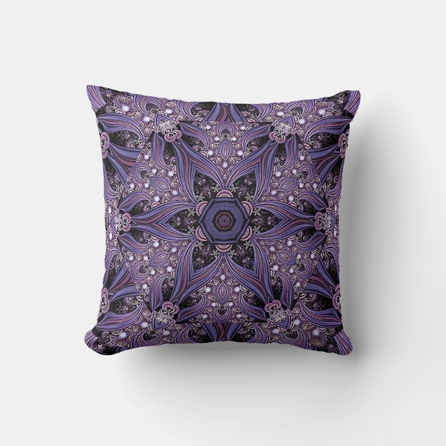 Lila Mandala Geometric Blommigt Psychedelic Trippy Kudde (Framsida)
