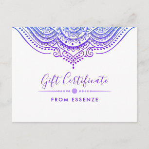 Lila Mandala Gift Certificate Design Vykort