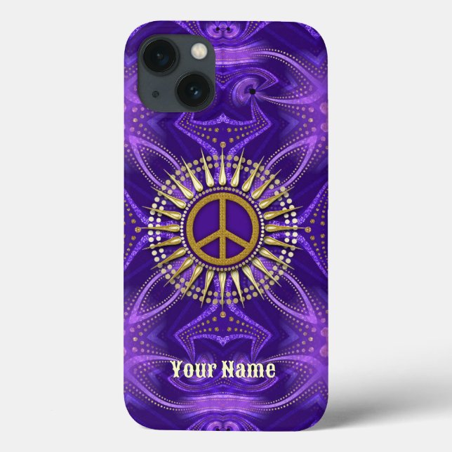 Lila Mandala Guld Sunshine PeaceSymbol (Baksida)
