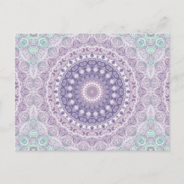 Lila Mandala i Lavendel och Havsgrön Vykort (Framsida)
