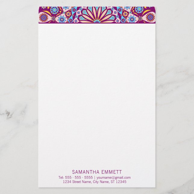 Lila Mandala Professionell Modern Stationery Brevpapper (Framsida)