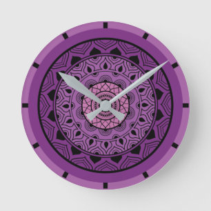 Lila Mandala Rund Klocka