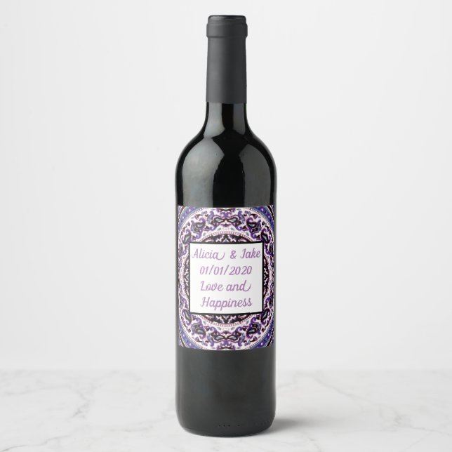 Lila Mandala Vinsetikett Vinflaska Etikett (Framsida)