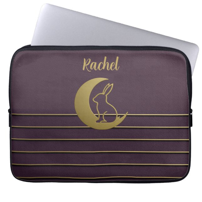 Lila Måne Bunny Design Electronics Bag Laptop Fodral (Framsidan)