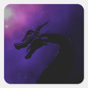 Lila Måne Dragon Illustration Fyrkantigt Klistermärke