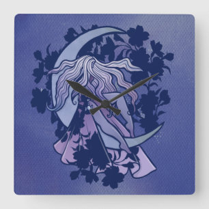 Lila Måne Goddess Wiccan Triple Måne Symbol Art Fyrkantig Klocka