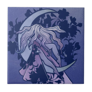 Lila Måne Goddess Wiccan Triple Måne Symbol Art Kakelplatta