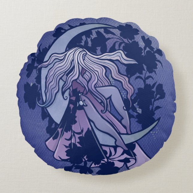Lila Måne Goddess Wiccan Triple Måne Symbol Art Rund Kudde (Framsidan)