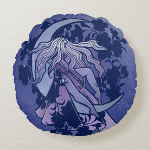 Lila Måne Goddess Wiccan Triple Måne Symbol Art Rund Kudde